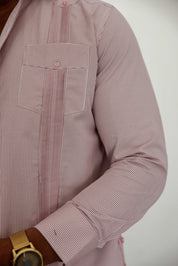 Mojito Men's Cotton Blend Guayabera Chacabana Pinstripe Shirt Long Sleeve