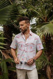 Mojito Men's Resort Style Casual Festive Print Searsucker Textured Shirt