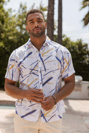Camisa informal de lino con estampado estilo resort para hombre