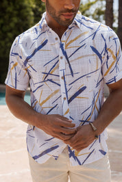 Camisa informal de lino con estampado estilo resort para hombre