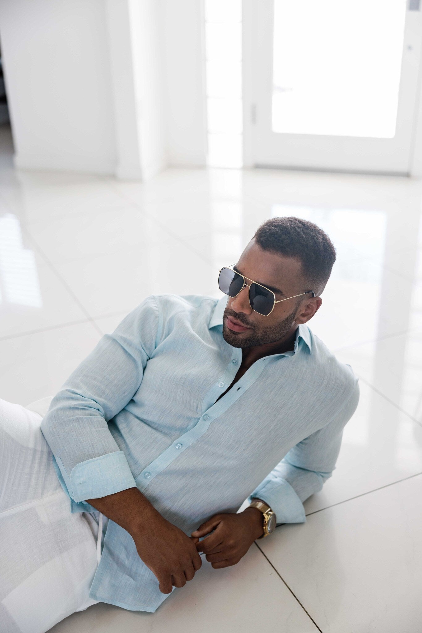 Mojito Men's 100% Linen Long Sleeve Button-Down Shirt
