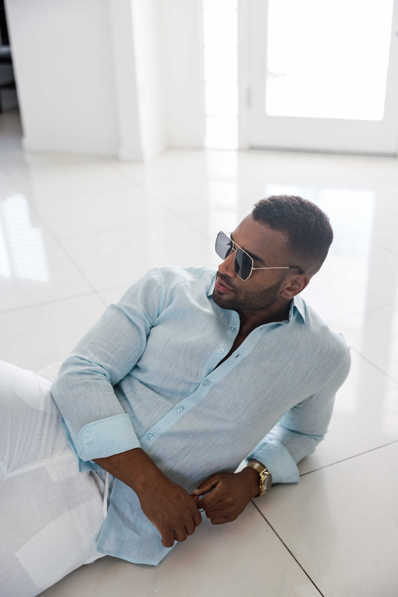 Mojito Men's 100% Linen Long Sleeve Button-Down Shirt