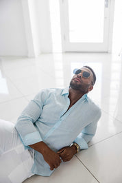 Mojito Men's 100% Linen Long Sleeve Button-Down Shirt