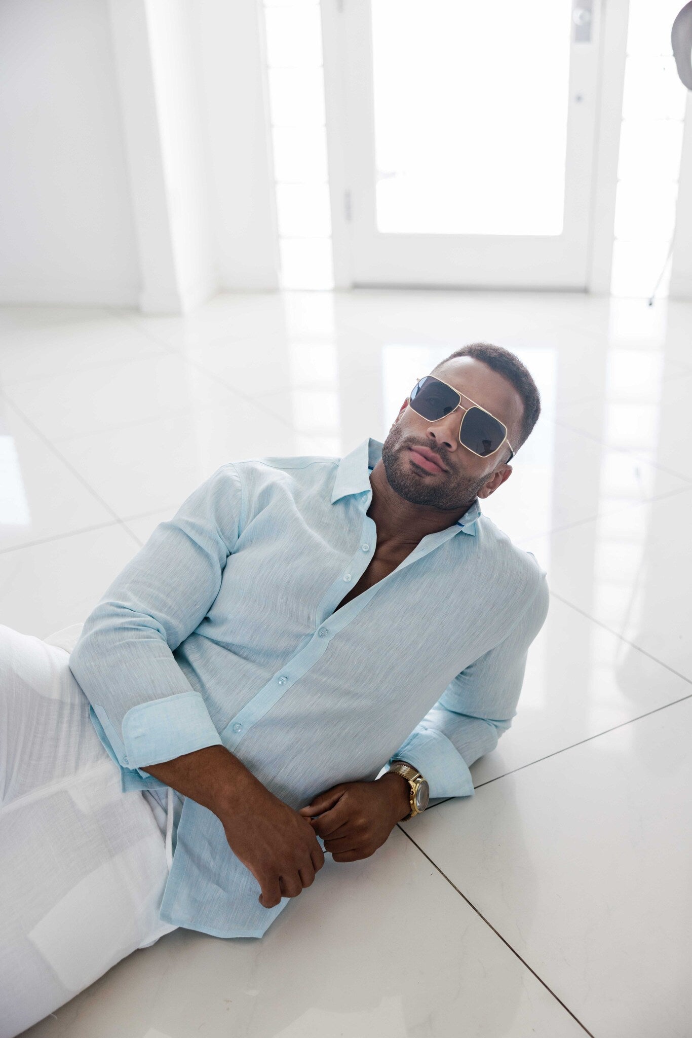 Mojito Men's 100% Linen Long Sleeve Button-Down Shirt