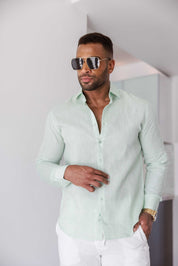 Mojito Men's 100% Linen Long Sleeve Button-Down Shirt