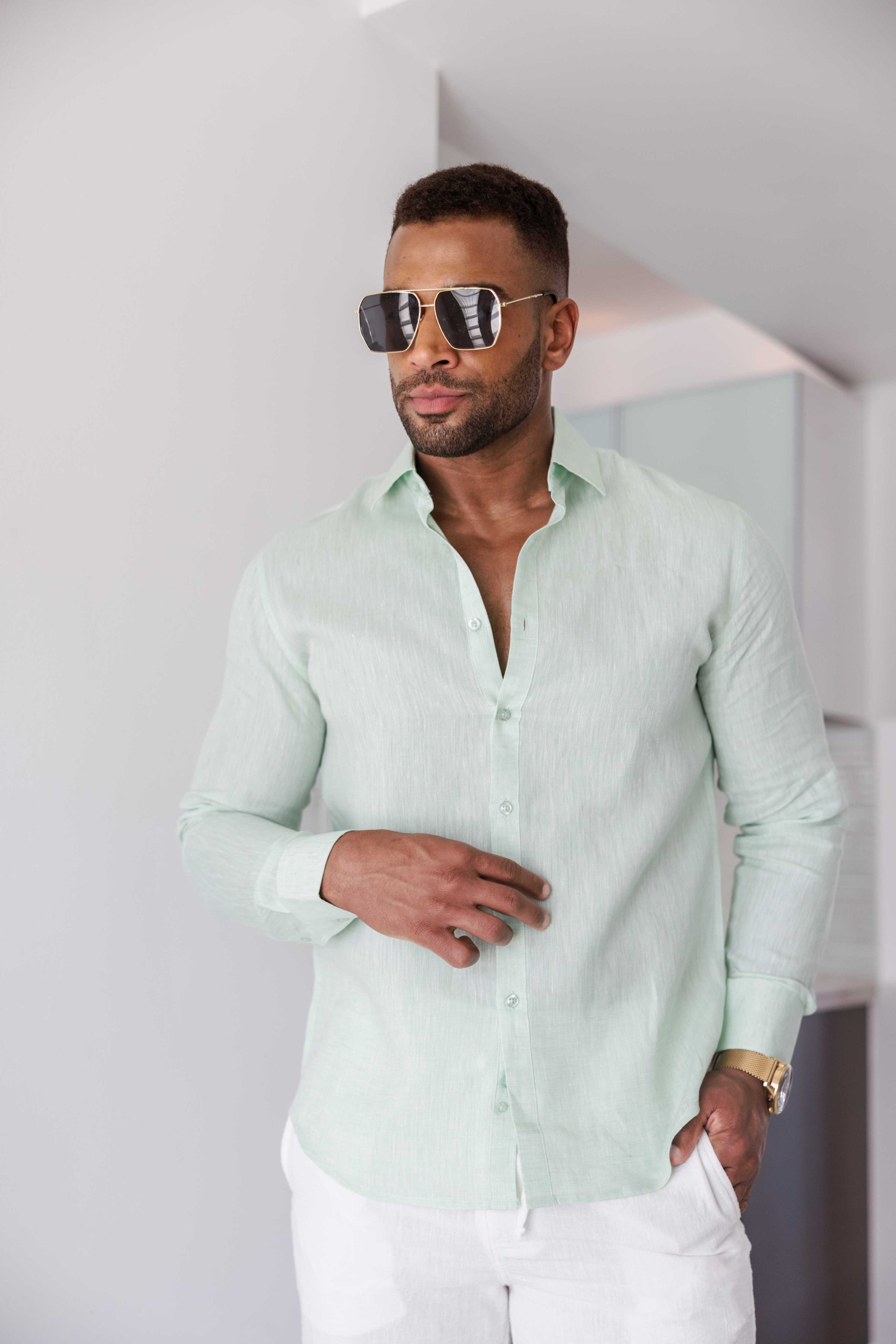 Mojito Men's 100% Linen Long Sleeve Button-Down Shirt