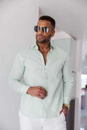 Mojito Men's 100% Linen Long Sleeve Button-Down Shirt