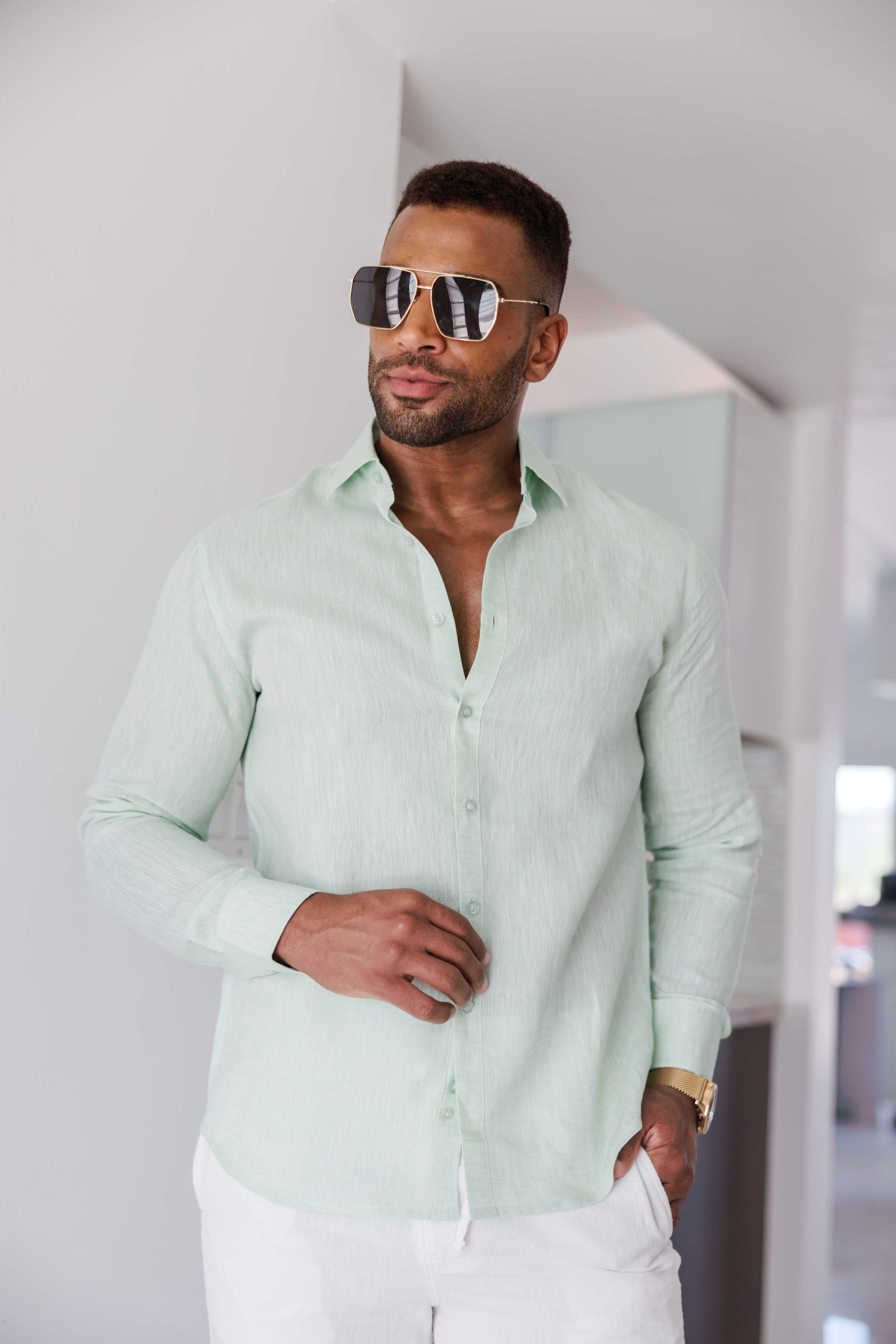 Mojito Men's 100% Linen Long Sleeve Button-Down Shirt
