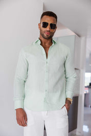 Mojito Men's 100% Linen Long Sleeve Button-Down Shirt