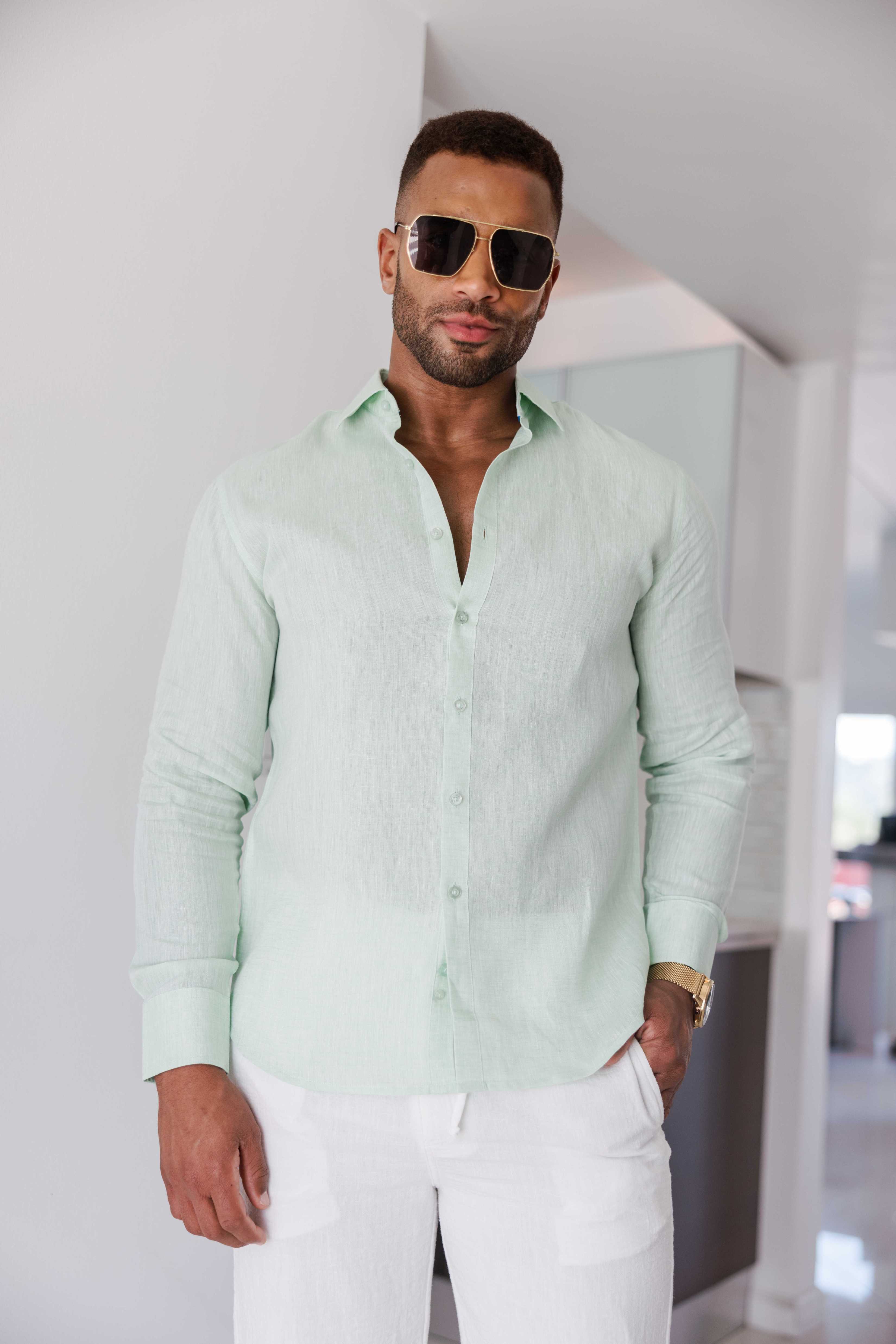 Mojito Men's 100% Linen Long Sleeve Button-Down Shirt