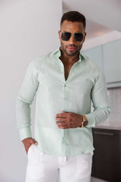 Mojito Men's 100% Linen Long Sleeve Button-Down Shirt