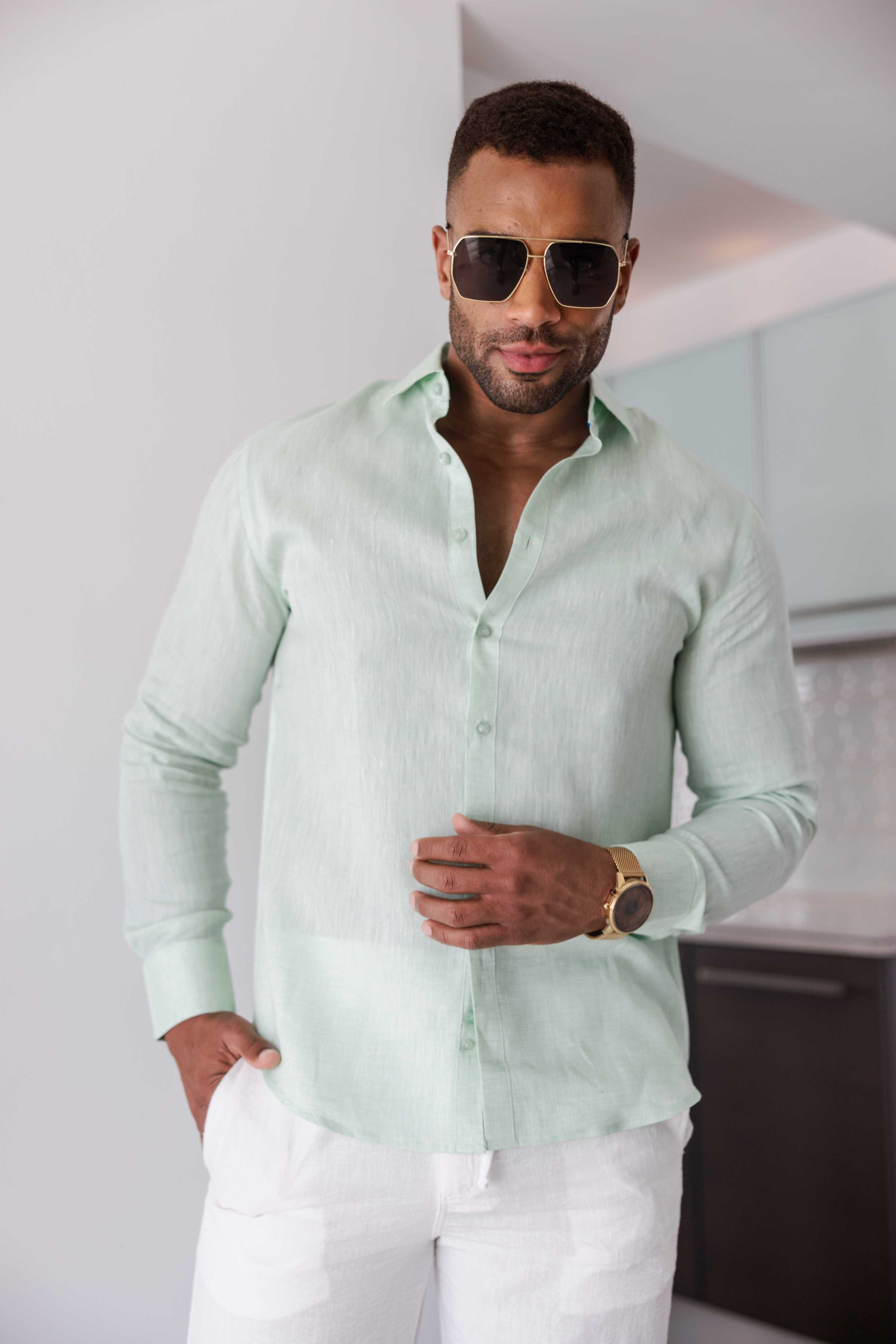 Mojito Men's 100% Linen Long Sleeve Button-Down Shirt