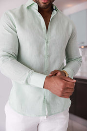 Mojito Men's 100% Linen Long Sleeve Button-Down Shirt