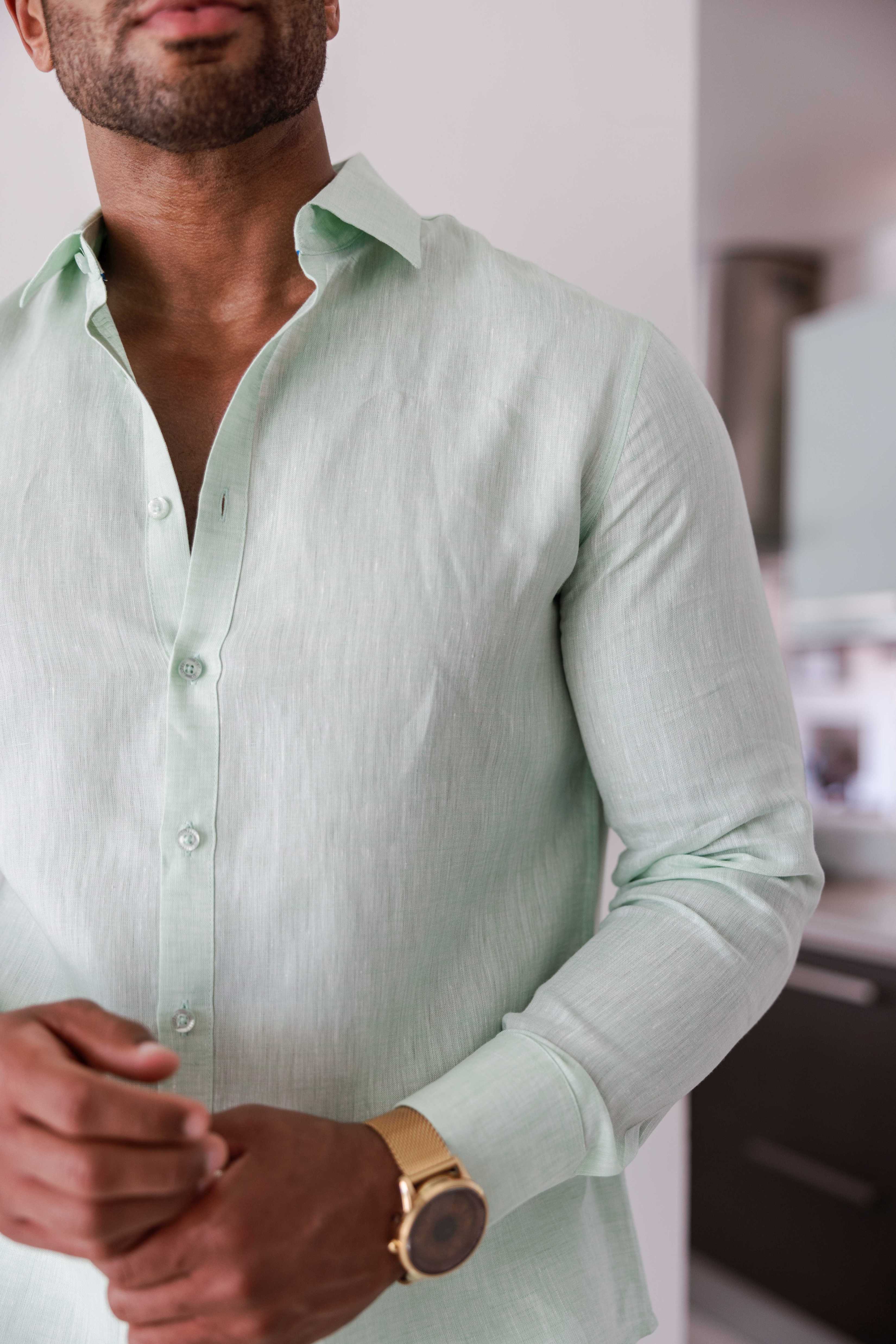 Mojito Men's 100% Linen Long Sleeve Button-Down Shirt