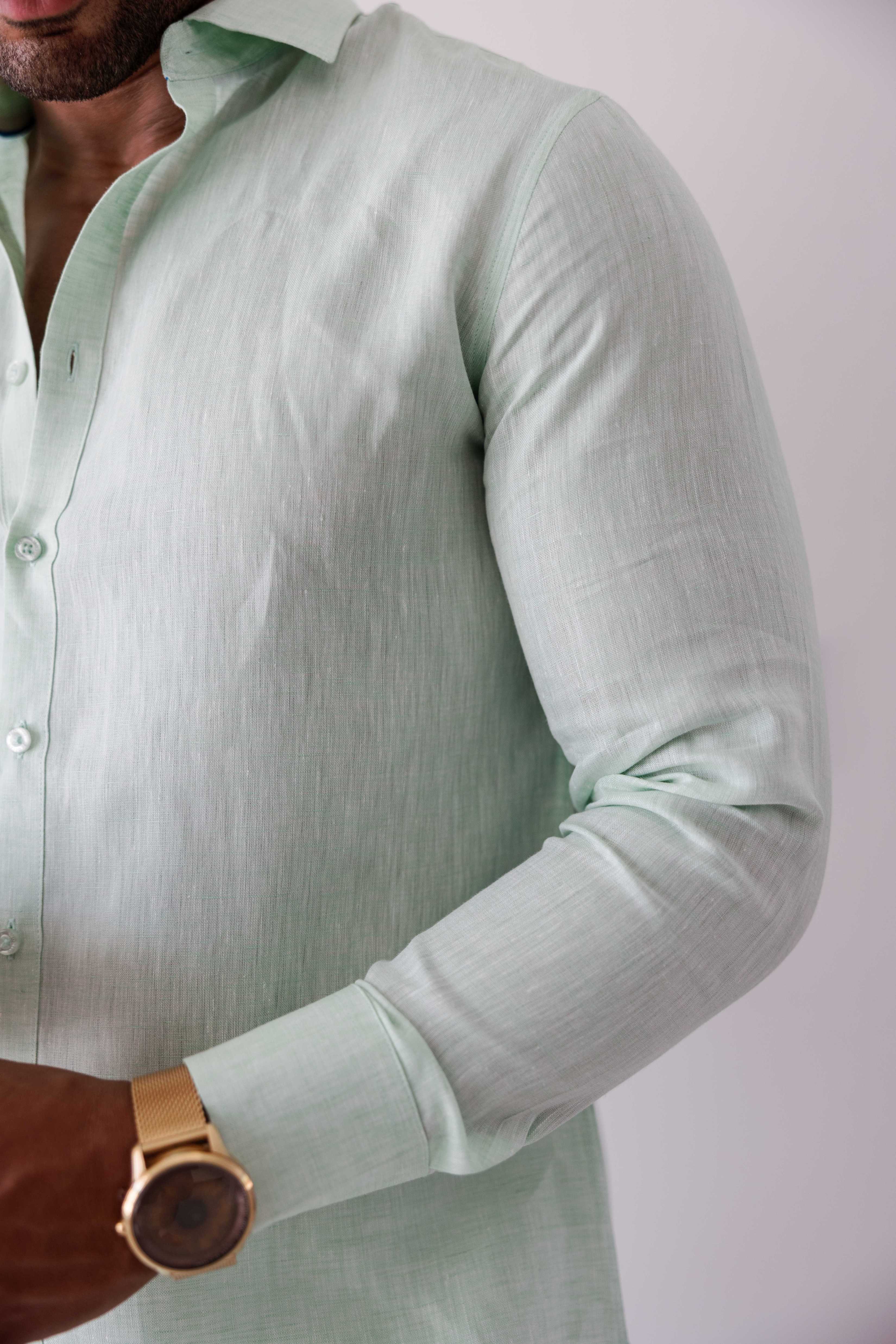 Mojito Men's 100% Linen Long Sleeve Button-Down Shirt