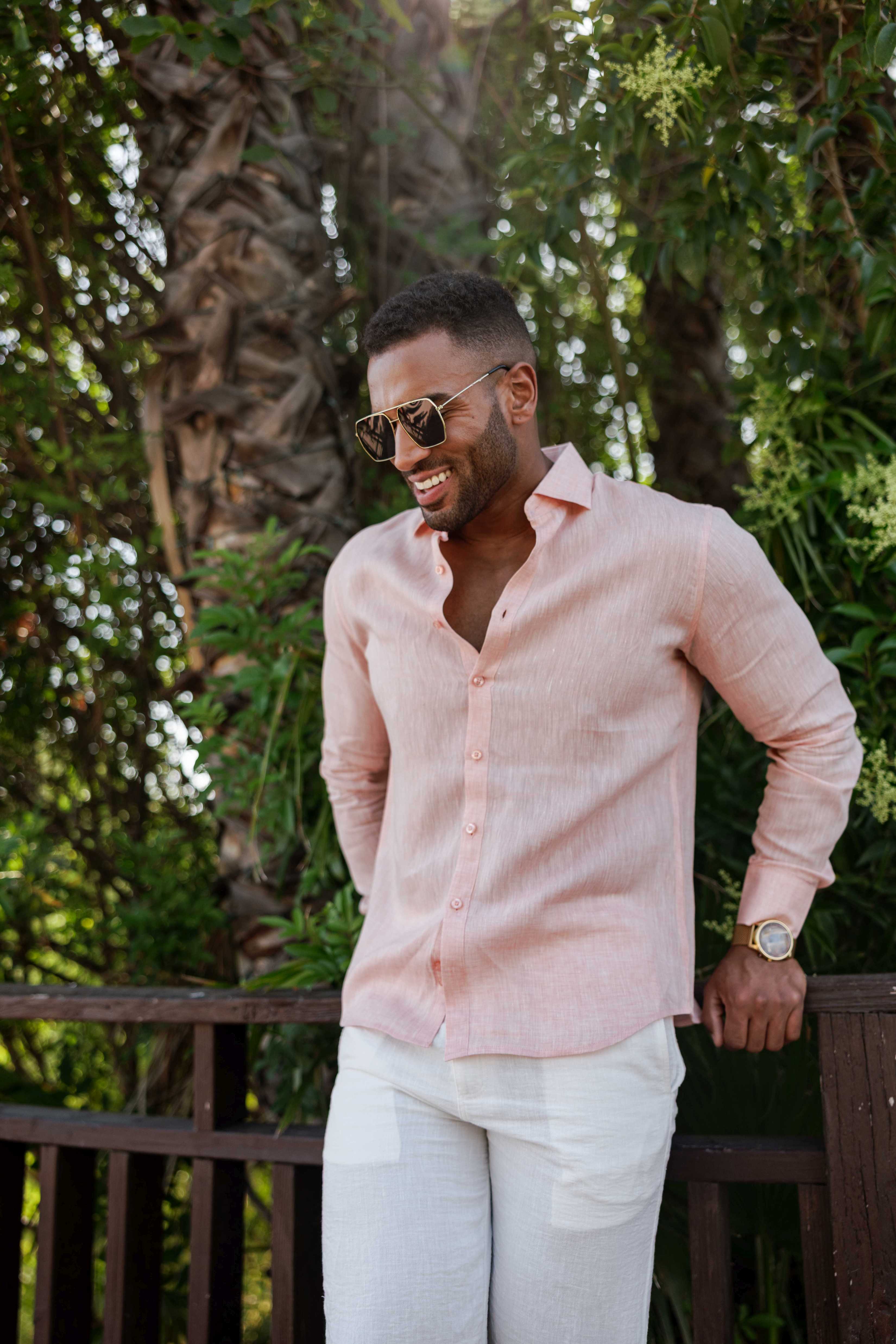 Mojito Men's 100% Linen Long Sleeve Button-Down Shirt