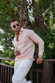 Mojito Men's 100% Linen Long Sleeve Button-Down Shirt