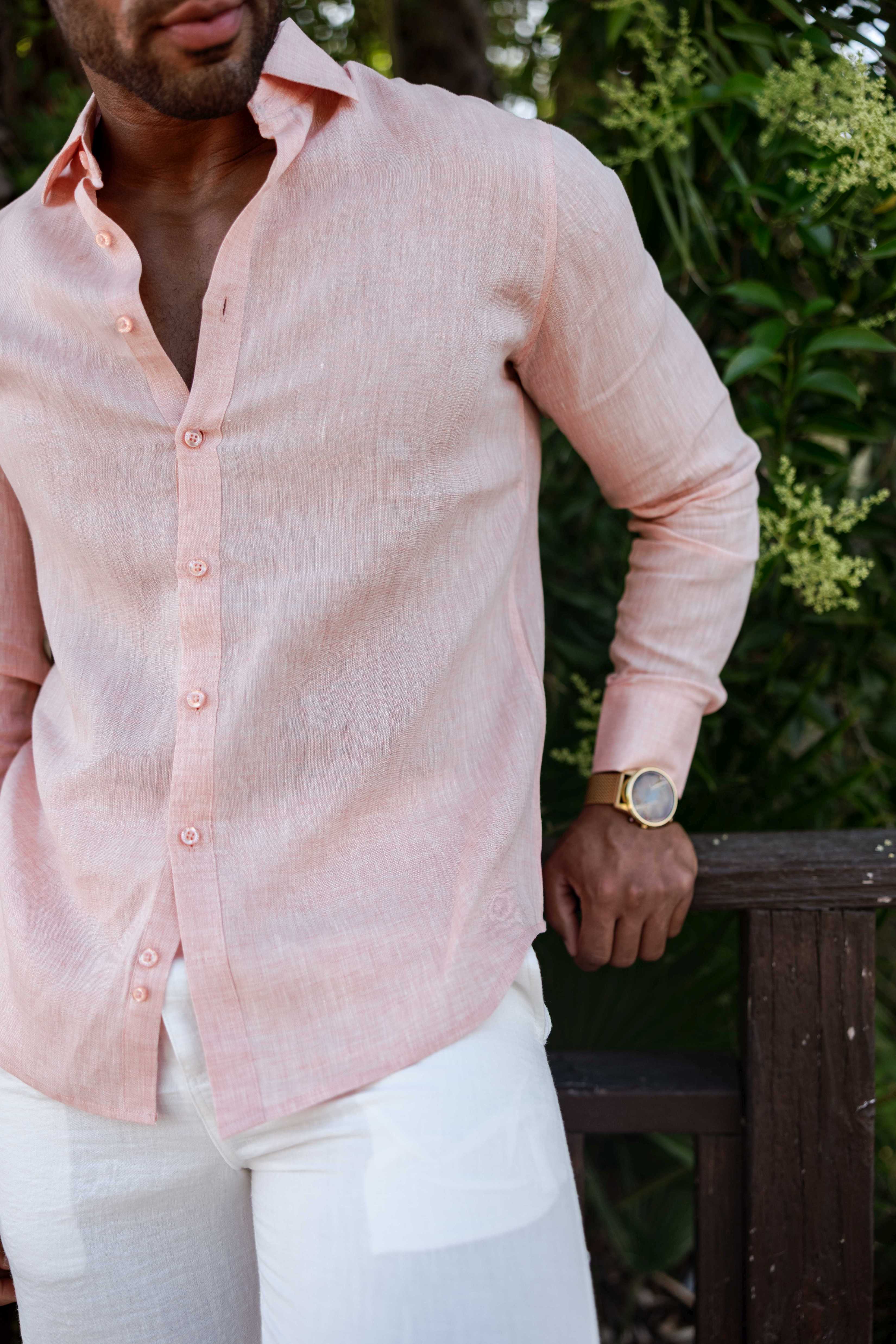 Mojito Men's 100% Linen Long Sleeve Button-Down Shirt