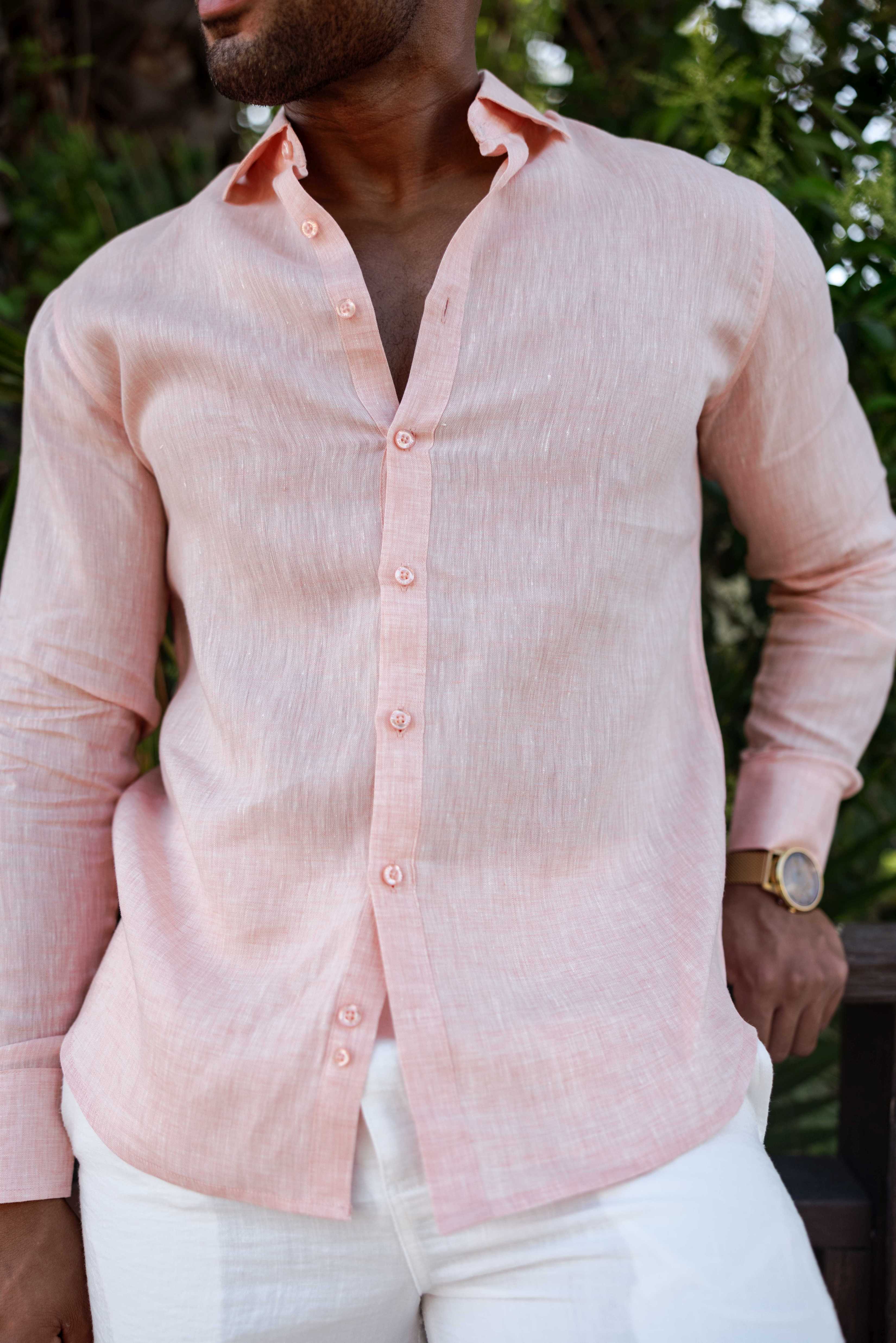Mojito Men's 100% Linen Long Sleeve Button-Down Shirt