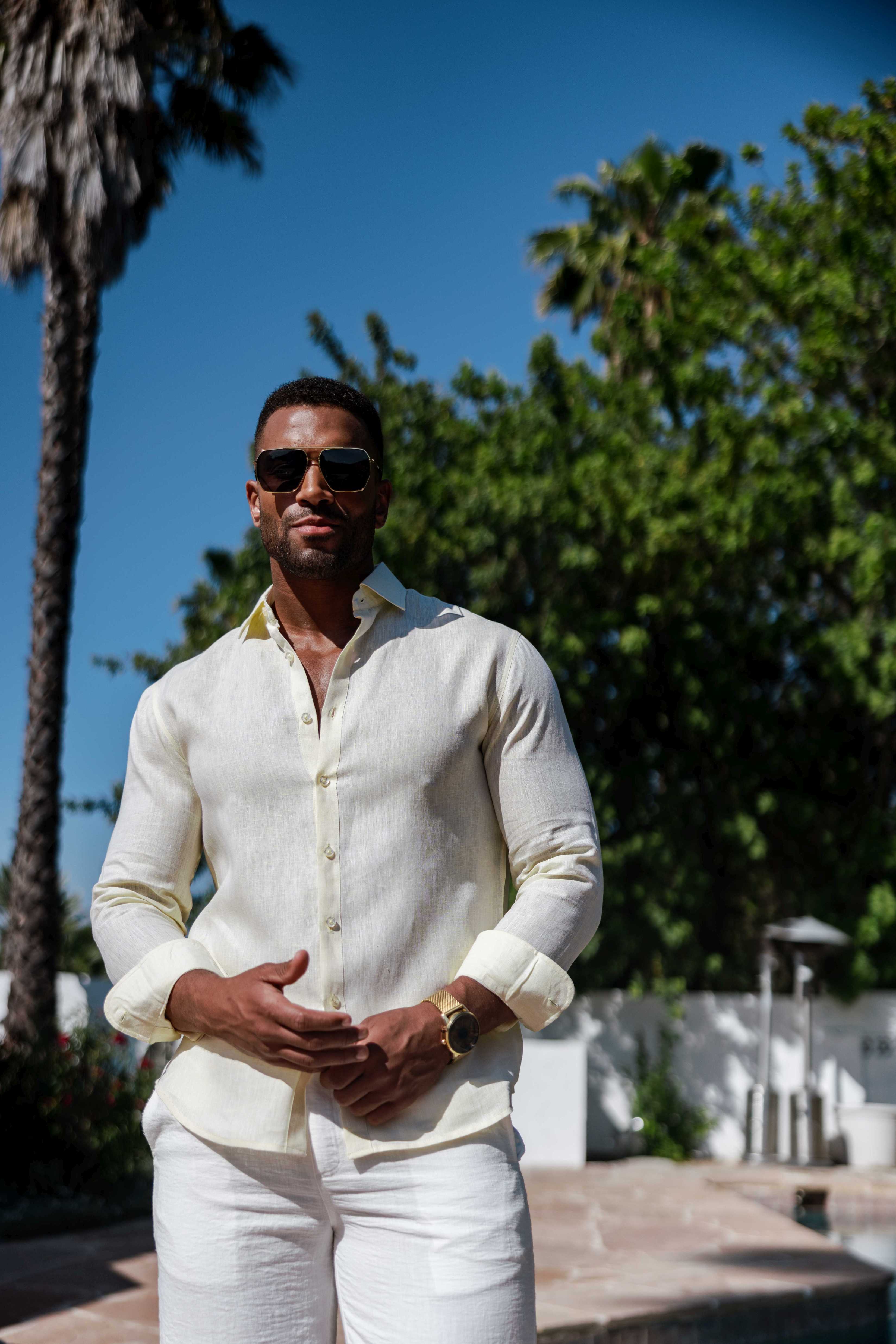 Mojito Men's 100% Linen Long Sleeve Button-Down Shirt