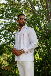 Mojito Men's Guayabera Shirt Chacabana 100% Linen with Contrast Trim Long Sleeve and French Cuff