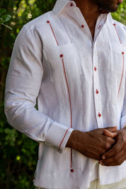 Mojito Men's Guayabera Shirt Chacabana 100% Linen with Contrast Trim Long Sleeve and French Cuff