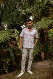 Mojito Men's Resort Style Casual Festive Print Searsucker Textured Shirt