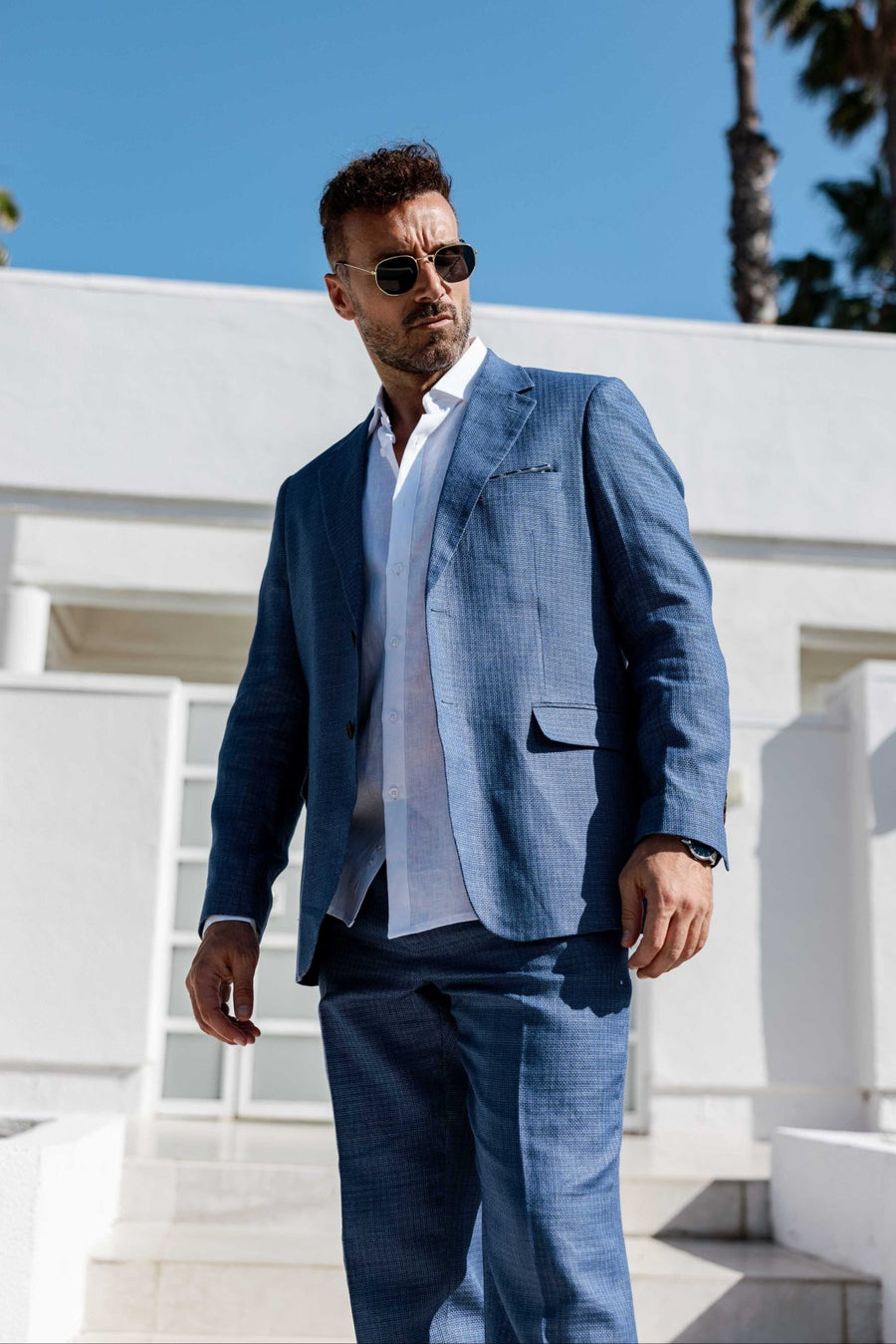 Mojito Reserve Men's Textured Knit Linen Cotton Blend Suit Set