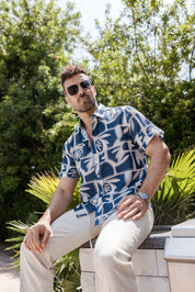 Mojito Men's Resort Style Casual Linen-Look Modern Print Shirt