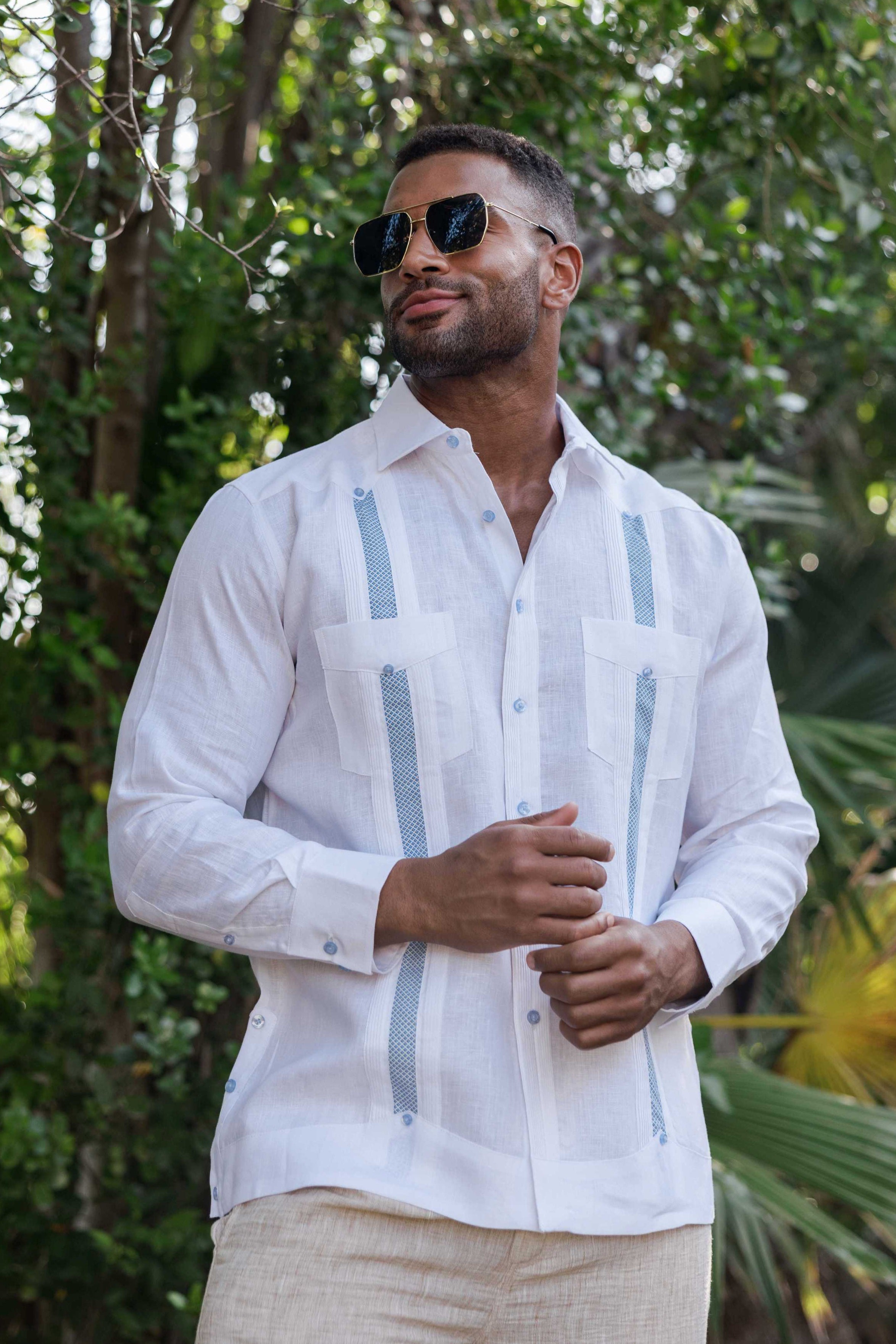 Mojito Men's 100% Linen Guayabera Chacabana Shirt Long Sleeve - Artisan Embroidery