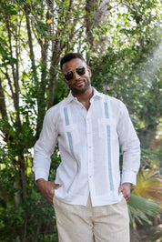 Mojito Men's 100% Linen Guayabera Chacabana Shirt Long Sleeve - Diamond Embroidery