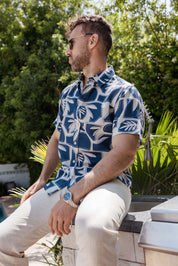 Mojito Men's Resort Style Casual Linen-Look Modern Print Shirt