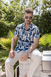 Mojito Men's Resort Style Casual Linen-Look Modern Print Shirt
