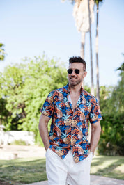 Mojito Lightweight Modern Island Leaf Pattern Print Stretch Shirt