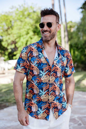 Mojito Lightweight Modern Island Leaf Pattern Print Stretch Shirt