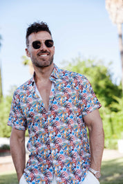Mojito Lightweight Modern Multi Mini Leaf Pattern Print Stretch Shirt