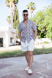 Mojito Lightweight Modern Multi Mini Leaf Pattern Print Stretch Shirt