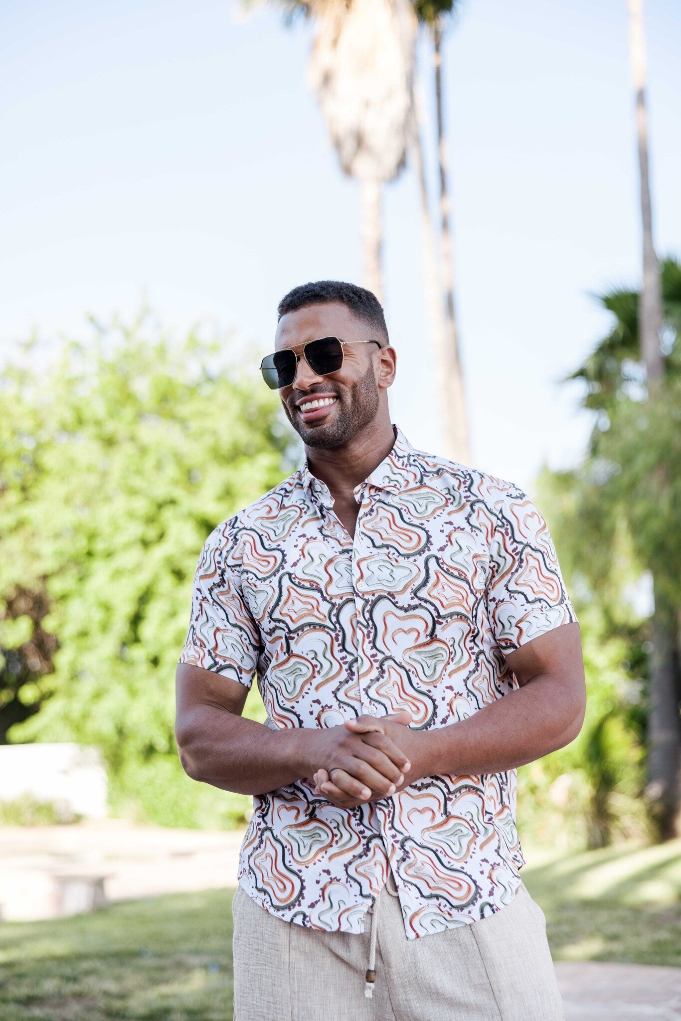 Mojito Lightweight Modern Multi Abstract Pattern Print Stretch Shirt