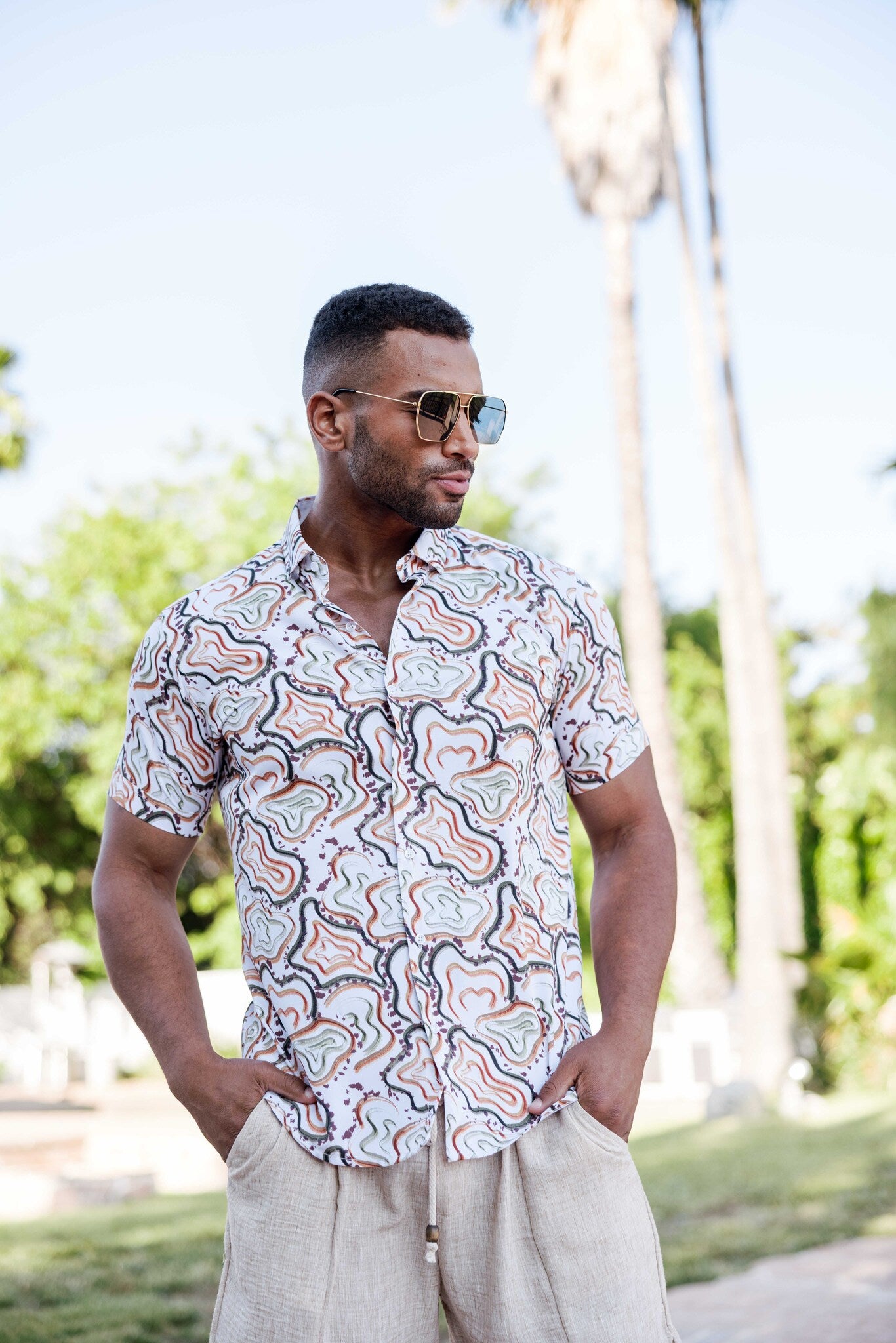 Mojito Lightweight Modern Multi Abstract Pattern Print Stretch Shirt