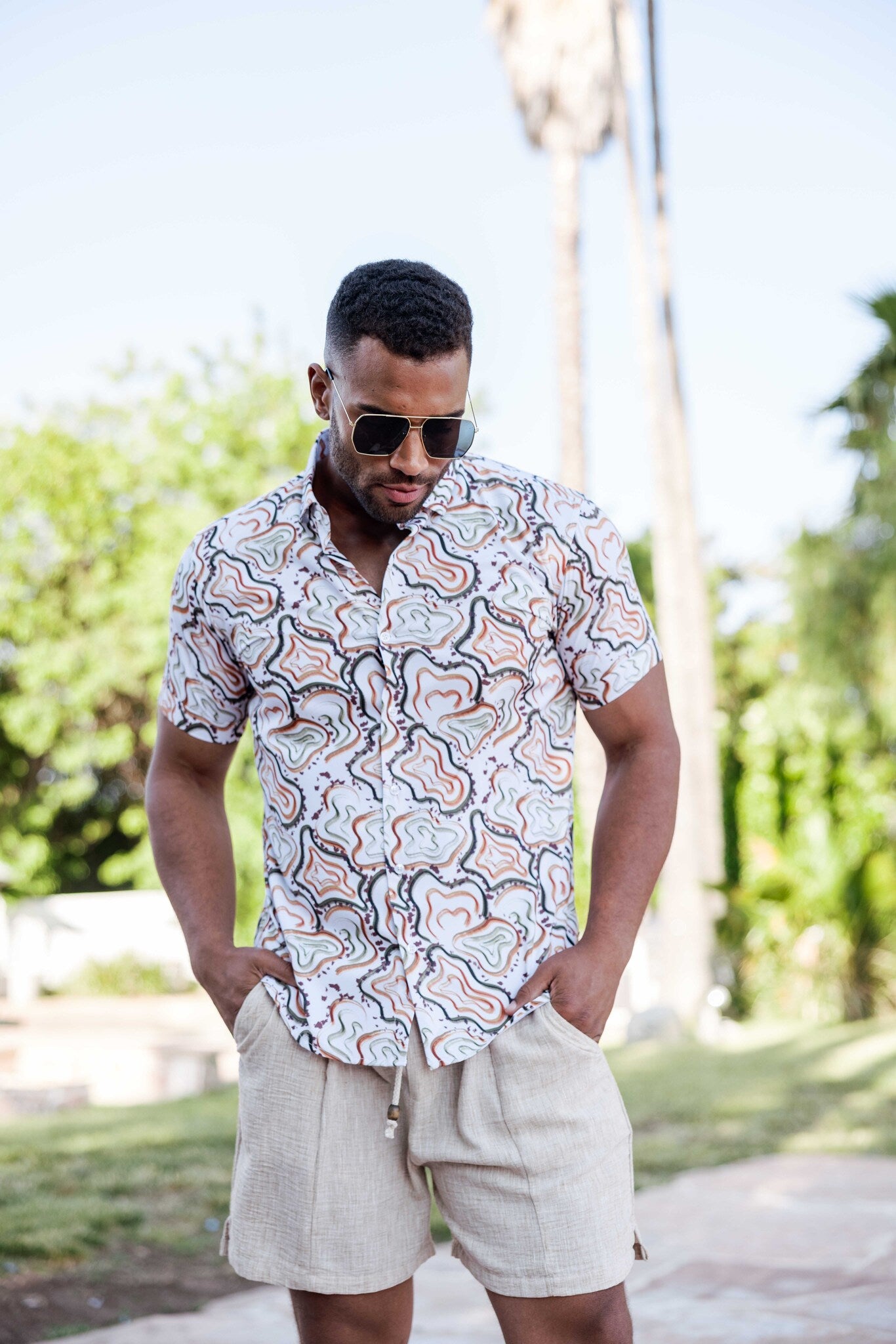 Mojito Lightweight Modern Multi Abstract Pattern Print Stretch Shirt