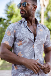 Mojito Lightweight Modern Tropical Pattern Print Stretch Shirt
