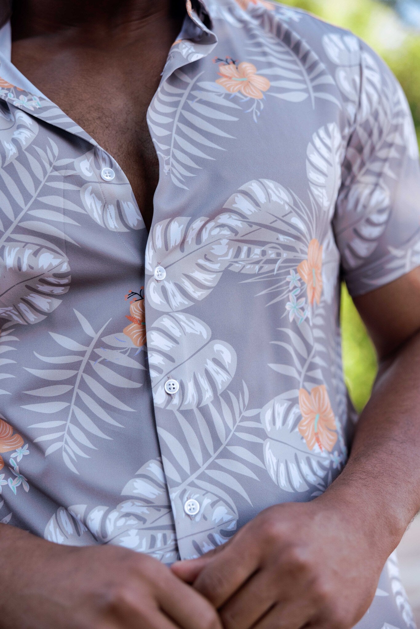 Mojito Lightweight Modern Tropical Pattern Print Stretch Shirt