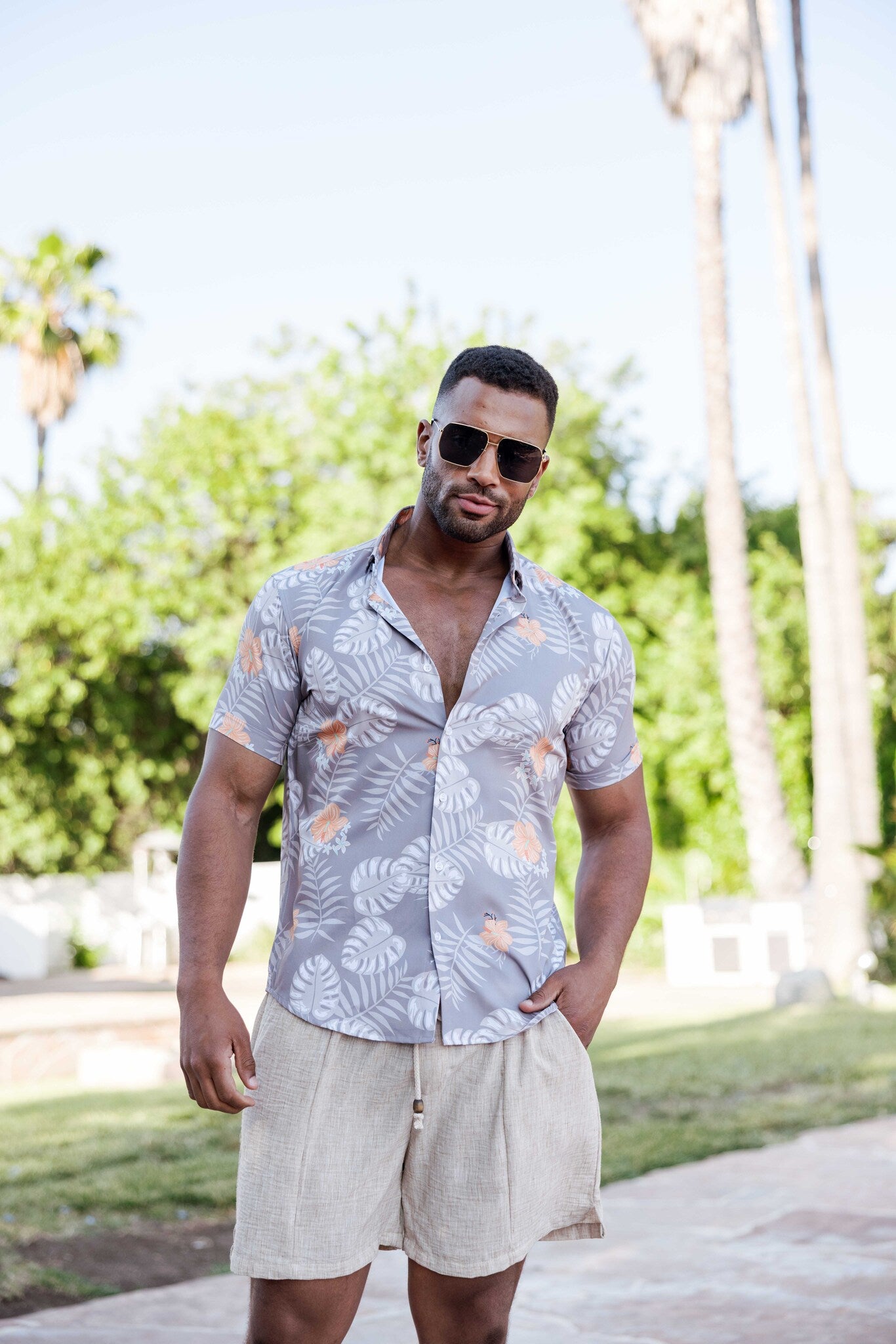 Mojito Lightweight Modern Tropical Pattern Print Stretch Shirt