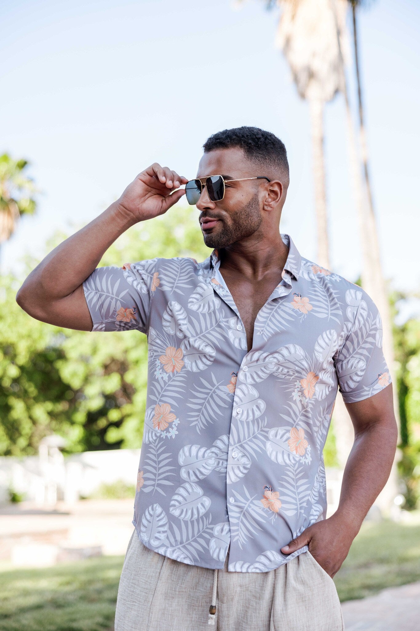 Mojito Lightweight Modern Tropical Pattern Print Stretch Shirt
