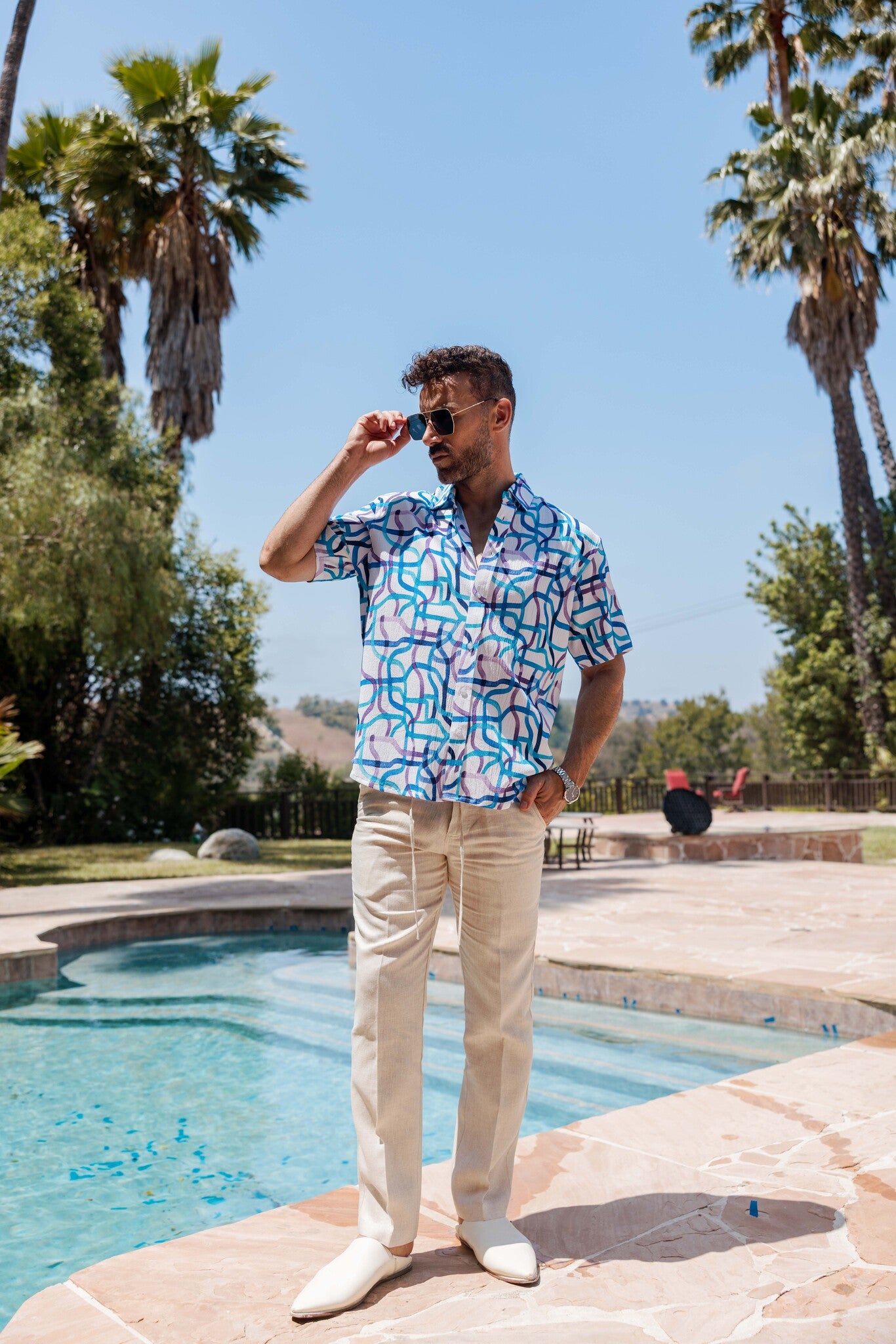 Mojito Men's Resort Style Casual Festive Print Searsucker Textured Shirt