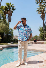 Mojito Men's Resort Style Casual Festive Print Searsucker Textured Shirt