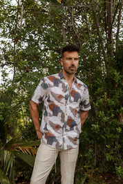 Men's Resort Style Casual Linen Blend Colorful Abstract Print Shirt