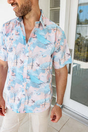 Mojito Men's Resort Style Casual Festive Textured Print Shirt