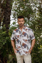 Men's Resort Style Casual Linen Blend Colorful Abstract Print Shirt