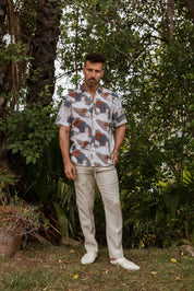 Men's Resort Style Casual Linen Blend Colorful Abstract Print Shirt